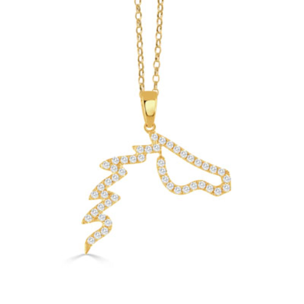 Doves 18k Yellow Gold Diamond Horse Head Pendant Necklace