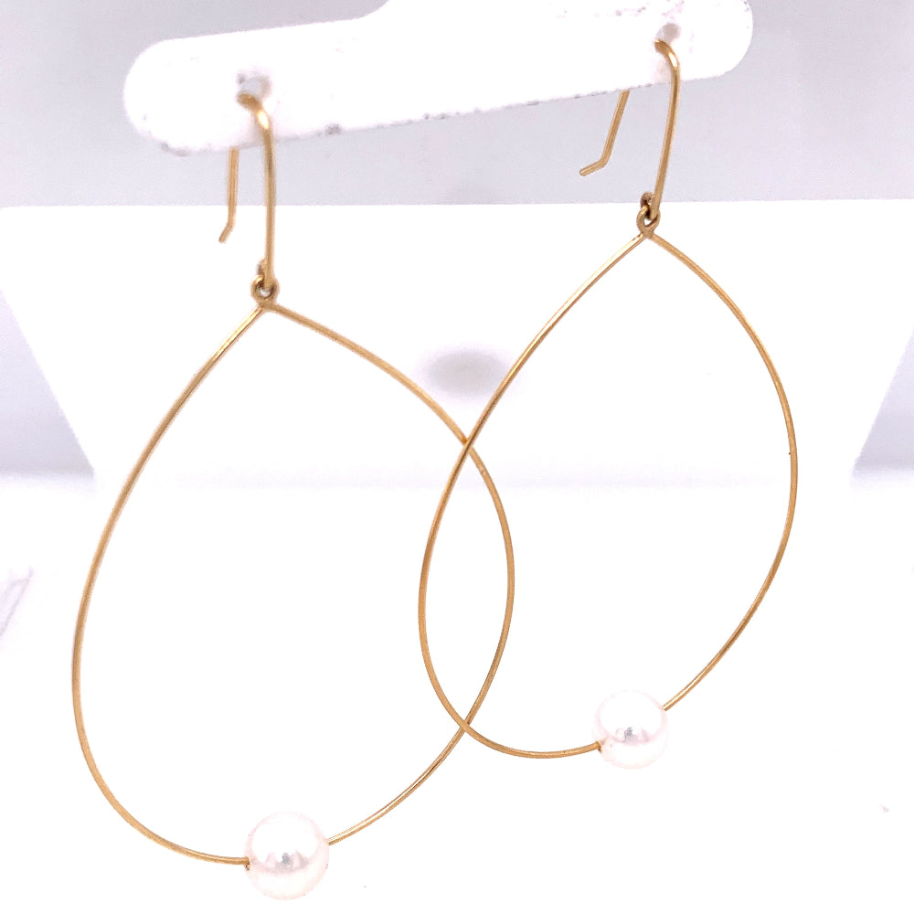 14Y Large Wire Hoop & Cultured Pearl Dangle Earrings