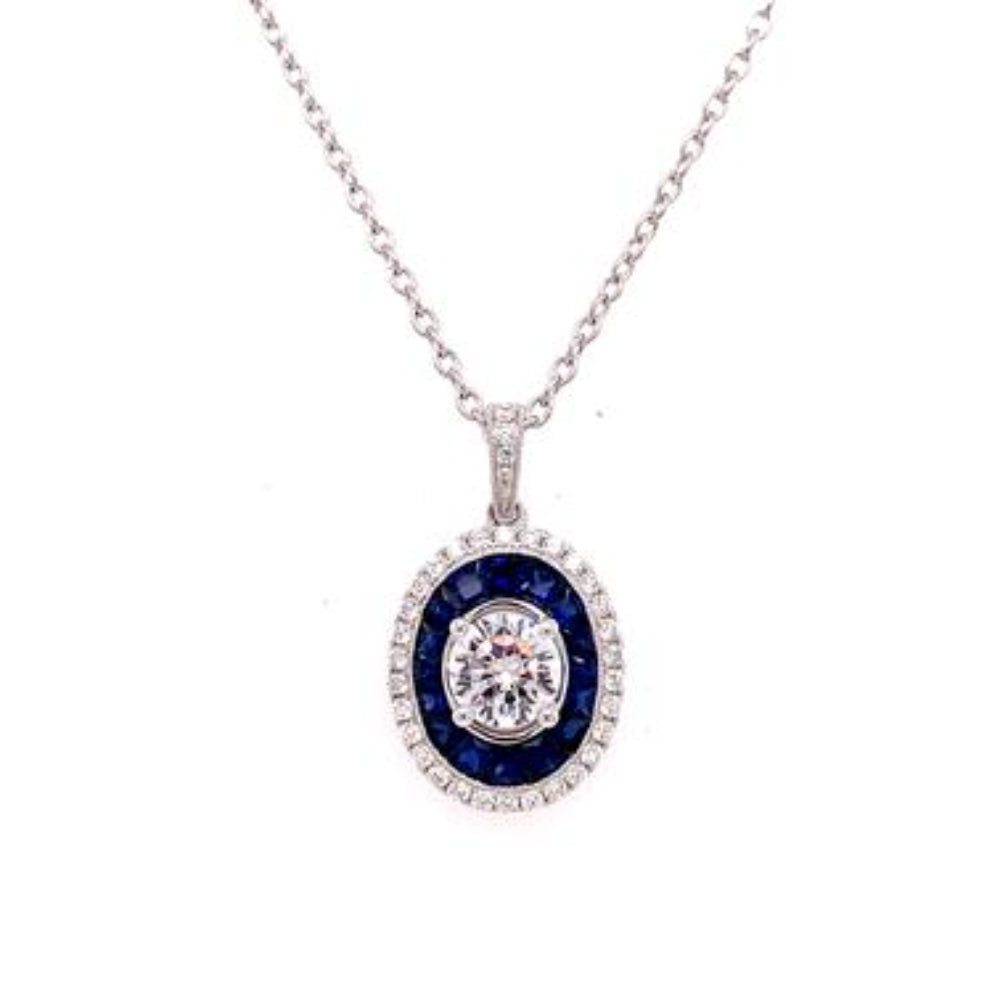 14W Pendant 1 RD CZ Cntr 16 PC Saph 1.45tw 35 RBC D.28tw Halo/Bail 16" (Memo 12136)