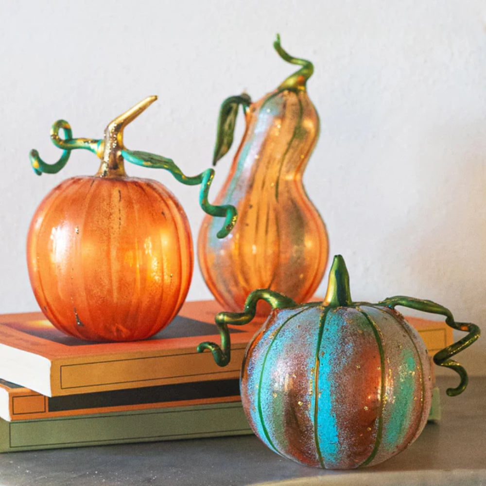 Vietri Pumpkins Figural Blue Glass Pumpkin