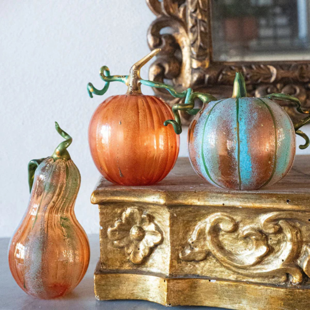 Vietri Pumpkins Figural Amber Glass Gourd