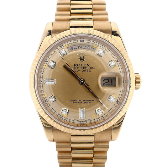 Estate Rolex Day-Date Gold Dial and Diamond Markers with Fluted Bezel 118238