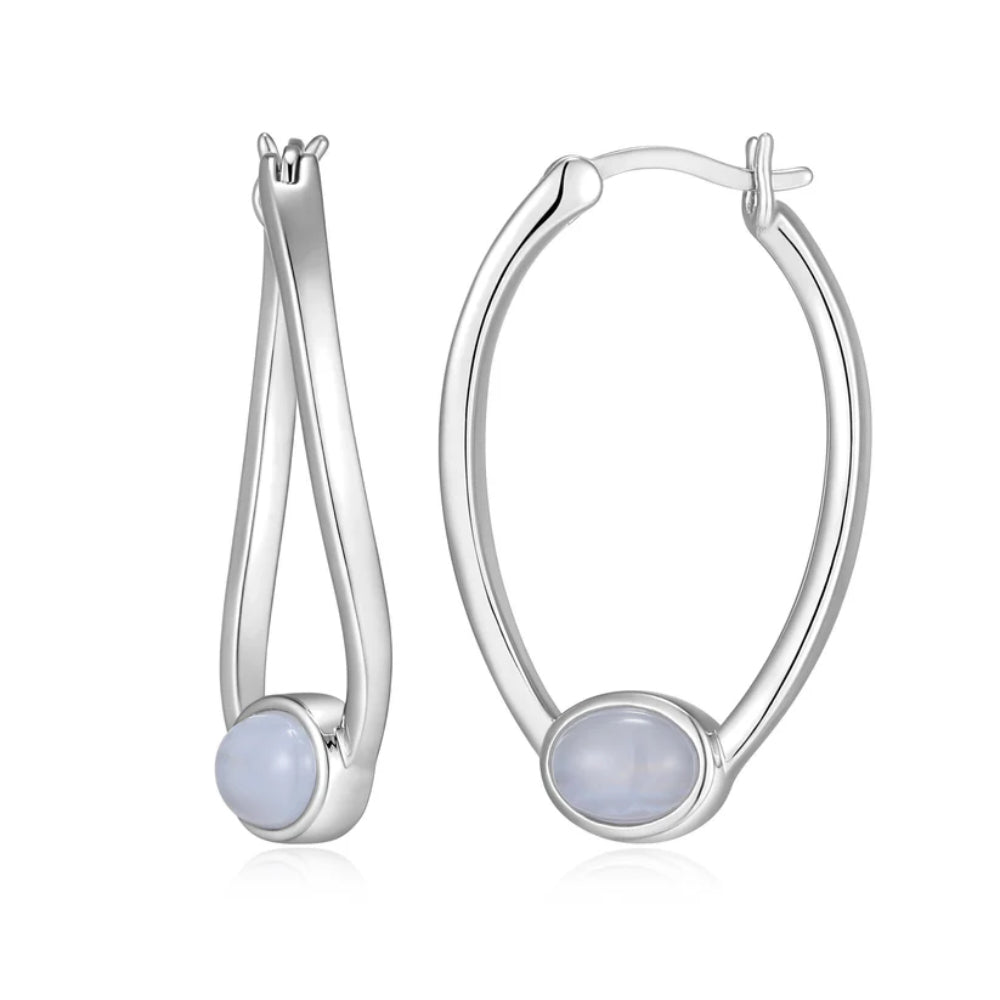 Elle Lustre Collection Blue Lace Agate Hoop Earrings