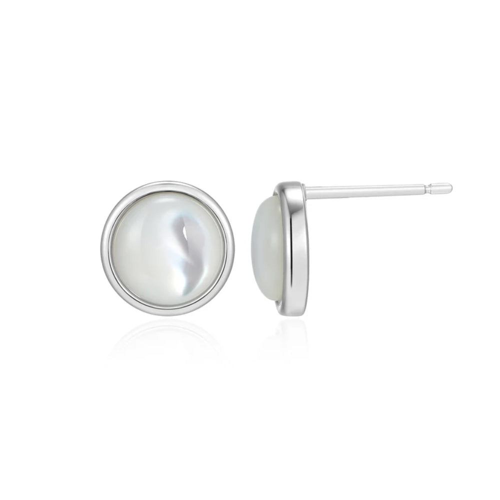 Sterling Silver post earrings with white Mother of Pearl button insert