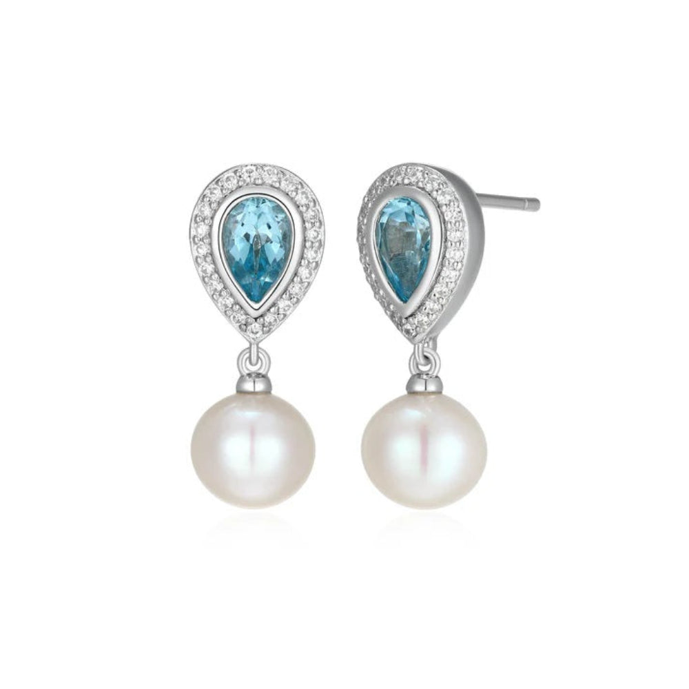 Freshwater Pearl earrings with blue topaz gemstones