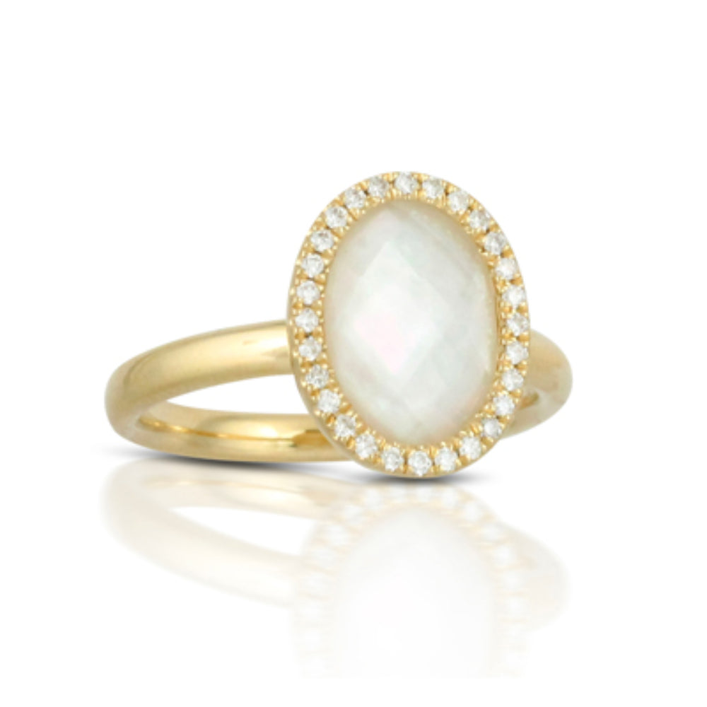18k Gold Mother of Pear Ring with Diamonds