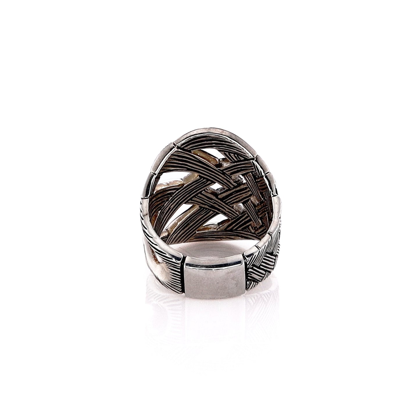John Hardy Sterling Silver Striated Criss-Cross Bamboo Design Ring