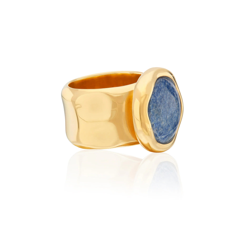 Anna Beck Large Wavy Dumortierite Signet Ring-Gold