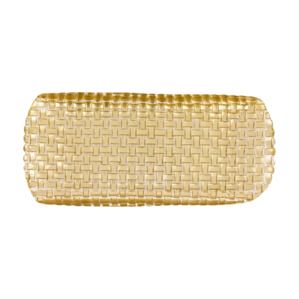 Vietri Rufolo Glass Gold Basketweave Large Rectangular Tray