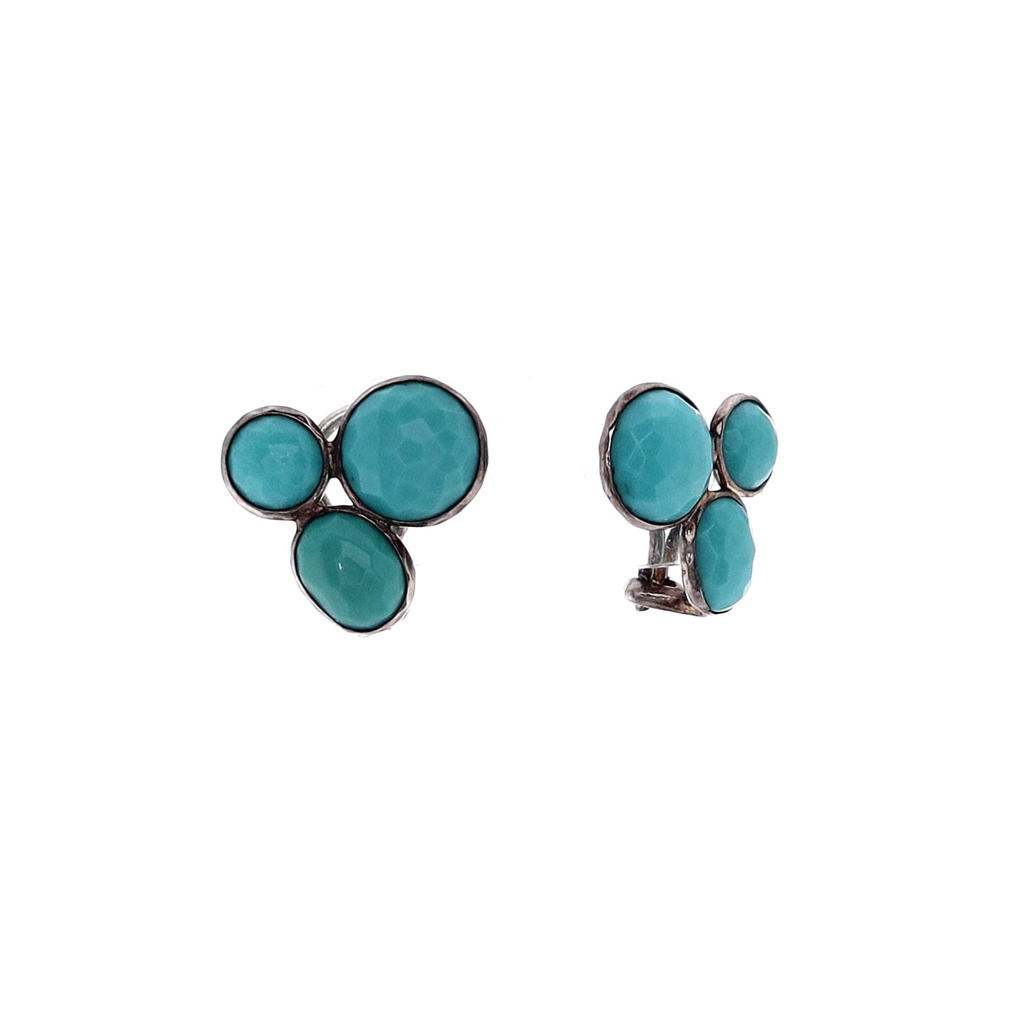 Estate Ippolita Rock Candy Collection Sterling Silver Turquoise Omega Back Clip-On Earrings