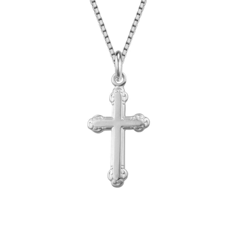 Sterling Silver Scroll Edge Cross Pendant Necklace