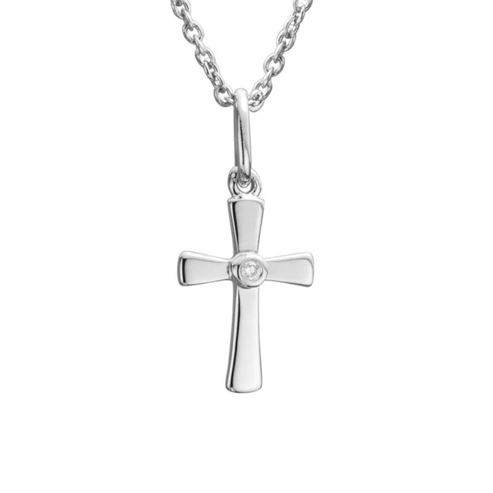 Sterling Silver Cross Pendant with Single Diamond