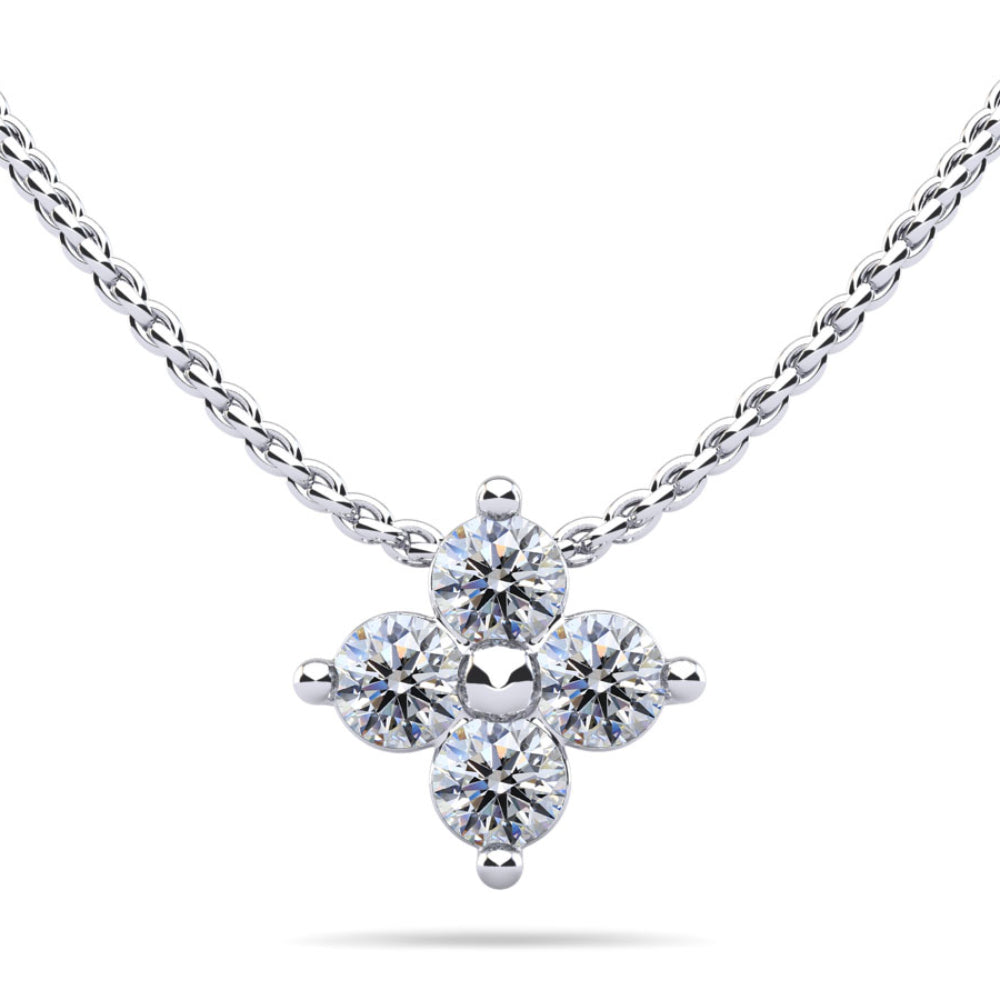 14k White Gold Adjustable 16-18" Diamond Cluster Pendant Necklace