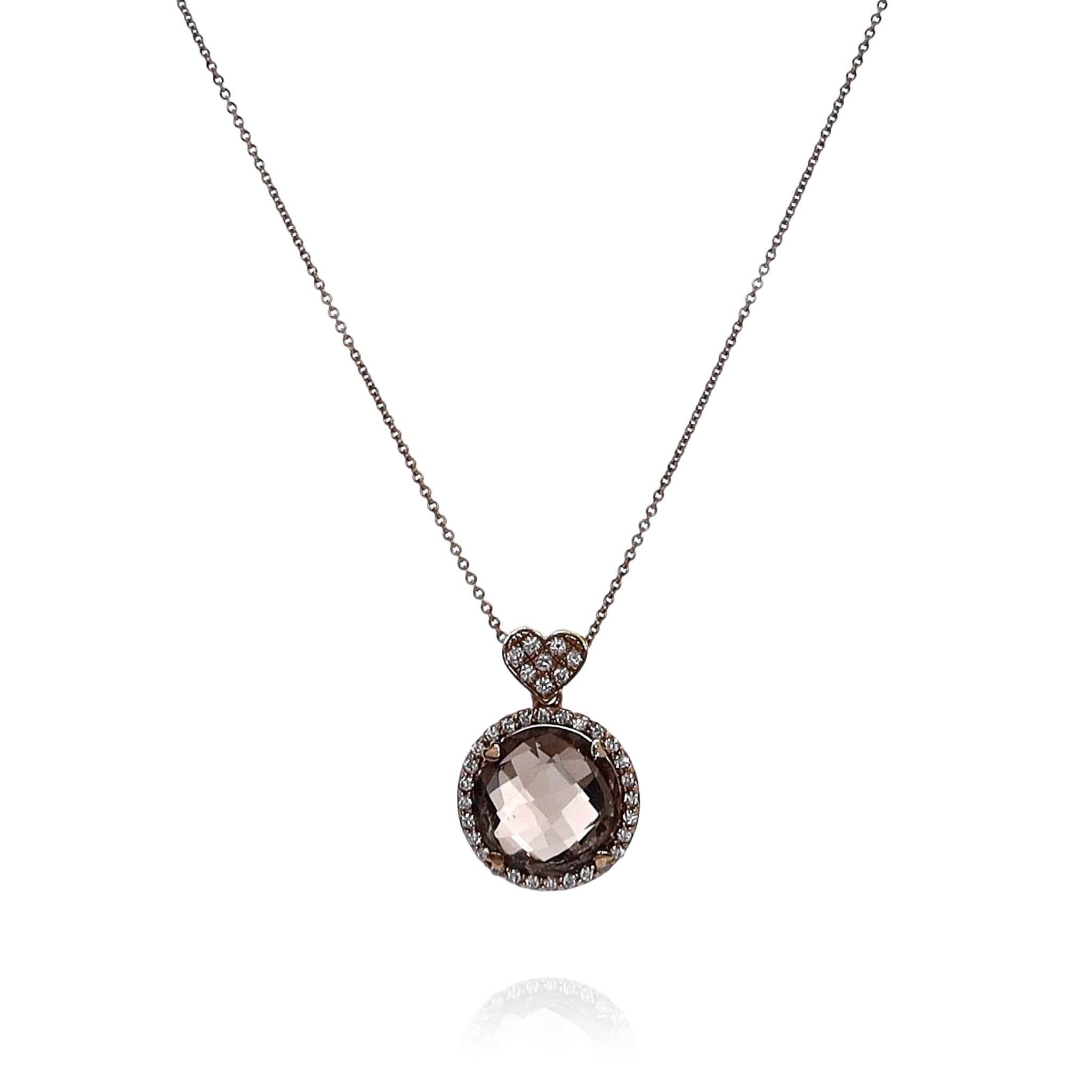 Lisa Nik 18k Rose Gold Smoky Quartz and Diamond Halo Pendant