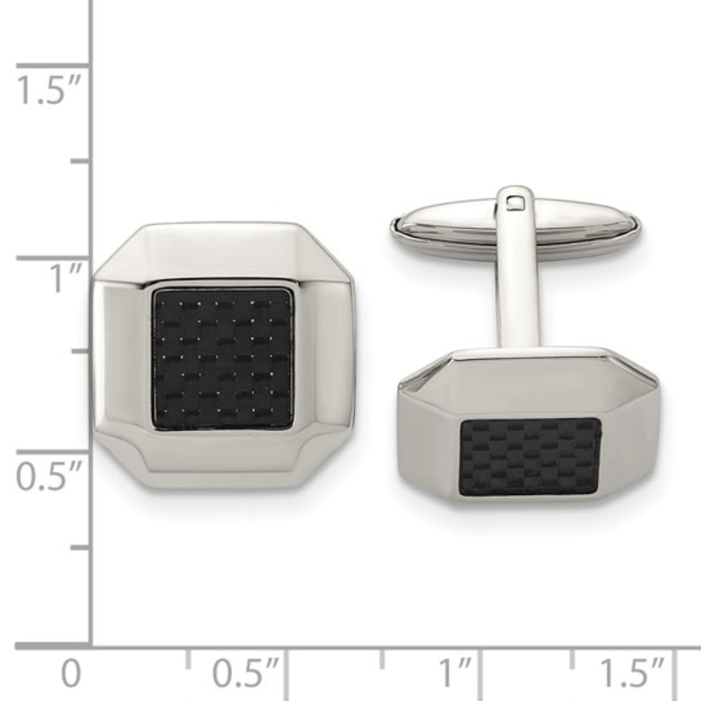 Stainless Steel Polished Black Carbon Fiber Inlay Cufflinks