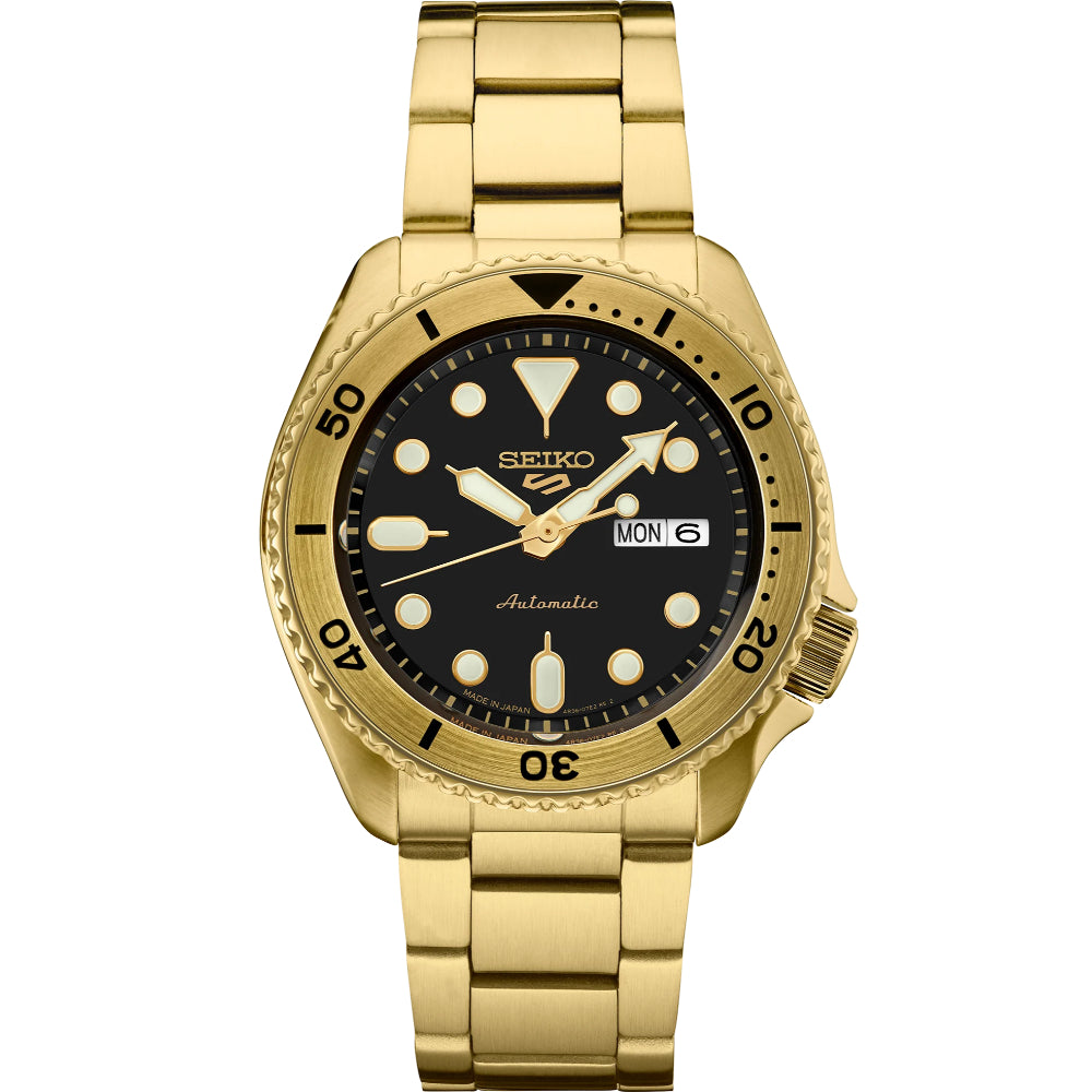 Seiko Sport 38mm Automatic Gold Tone, Black Dial SRPK18 – Smyth