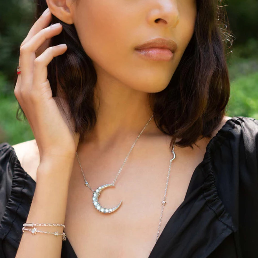 Monica Rich Kosann Sun, Moon and Stars Blue Topaz Crescent Moon Necklace