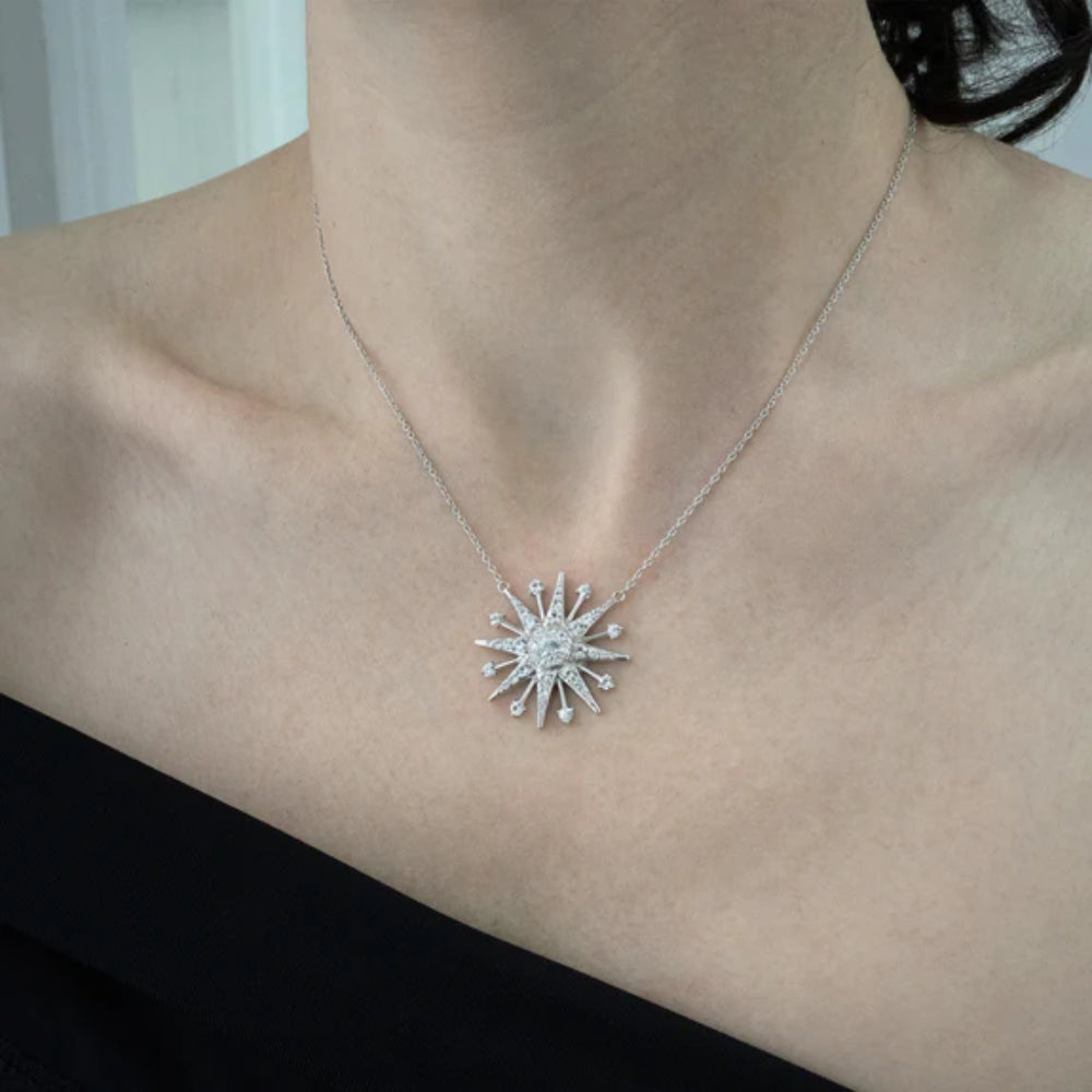 MRK Sterling Silver "Reach For The Stars" Star Neckace with White Sapphires