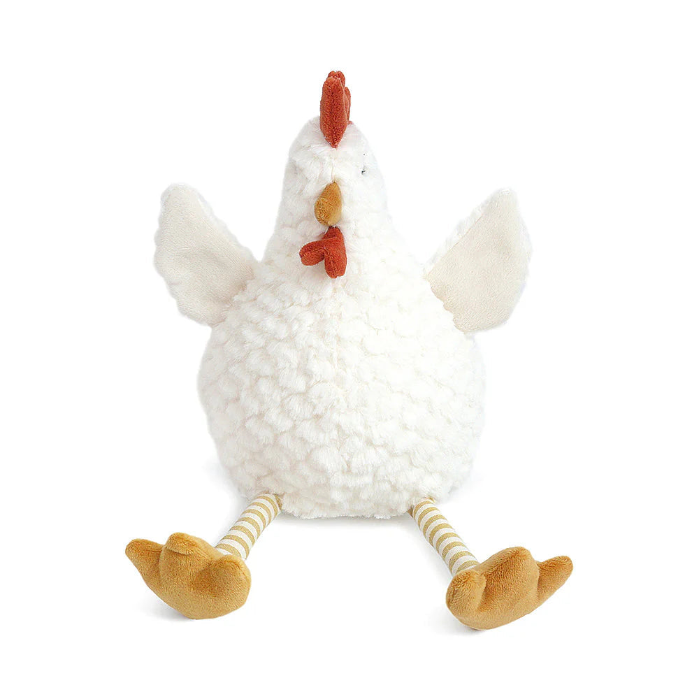 White plush chicken toy on a white background