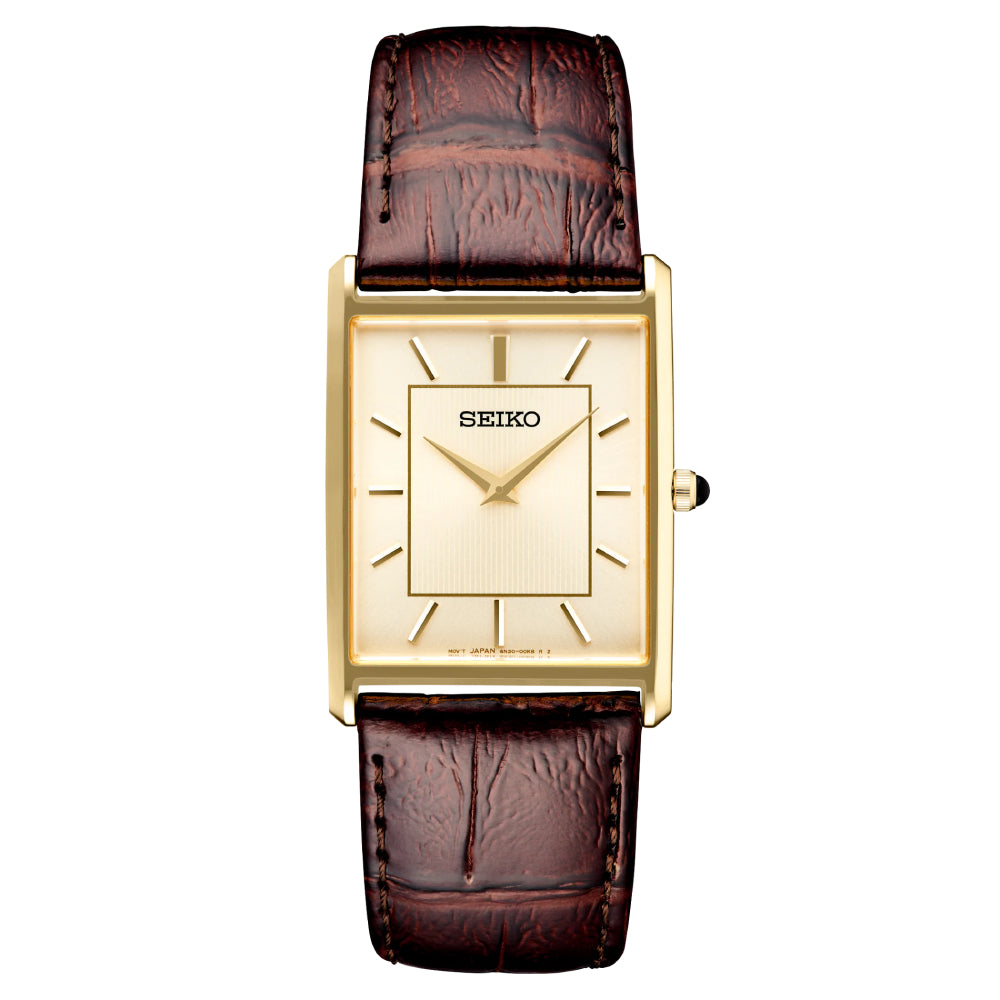 Gold Tone Seiko Quartz Gold Watch Square Seiko Watch Essentials Collection SWR106 Gold Tone Seiko Quartz Gold Watch Square Seiko Watch Essentials Collection SWR106