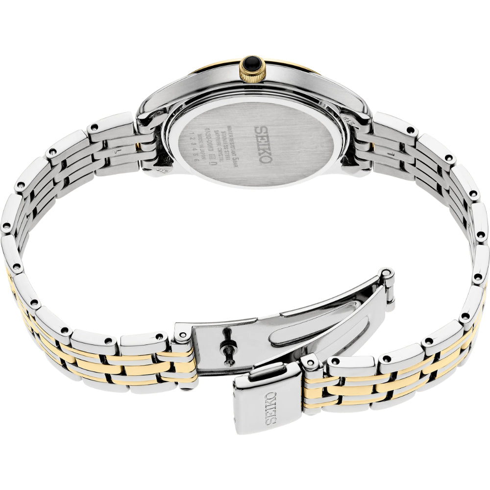Seiko Essentials Ladies 29mm White Dial Two-Tone Stainless Quartz