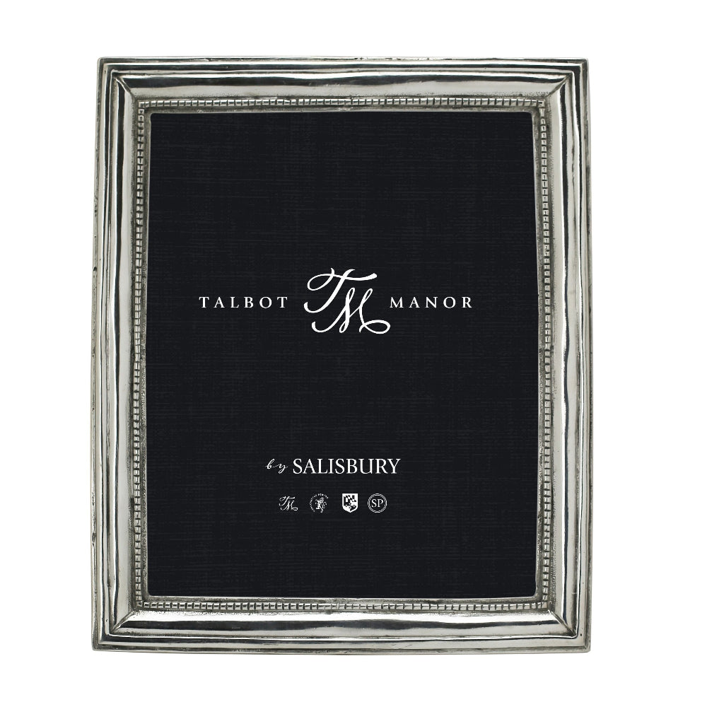 Silver 8x10 picture frame with 'Talbot Manor by Salisbury' branding on a black background.