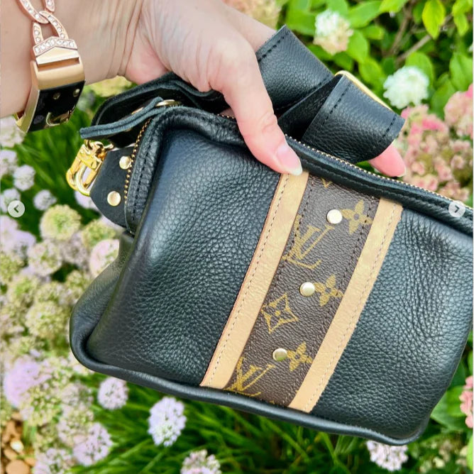 Beaudin Designs Bella Belt Bag in Black Leather & Upcycled LV