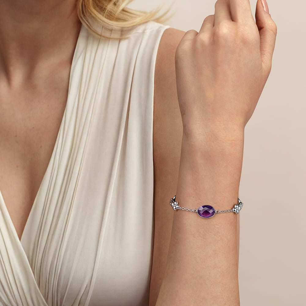 Gabriel & Co. Sterling Silver Bujukan Collection Amethyst Station Bracelet