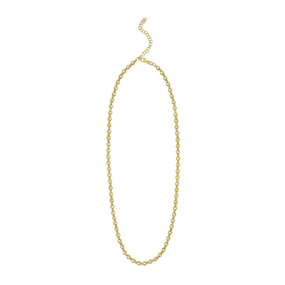 14k Two-Tone Polished and Diamond-Cut Beaded Chain Necklace