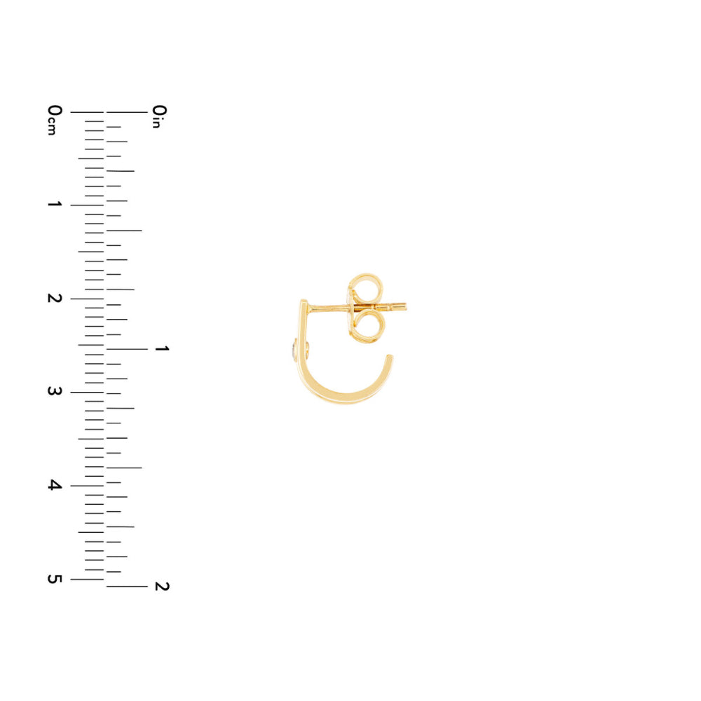 14k Diamond Bezel J-Huggie Earrings