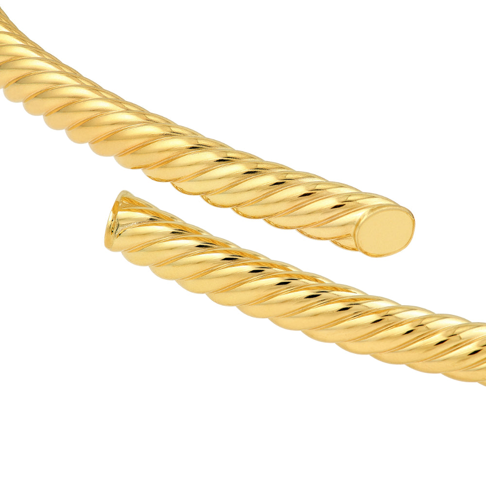 14k Yellow Gold Twisted Tube Bypass Bangle Bracelet