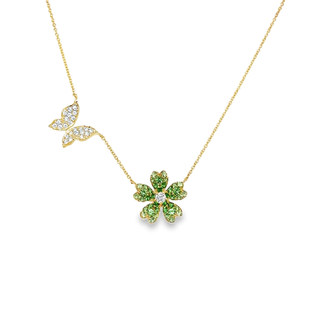 Lisa Nik 18k Tsavorite and Diamond Flower Pendant Necklace