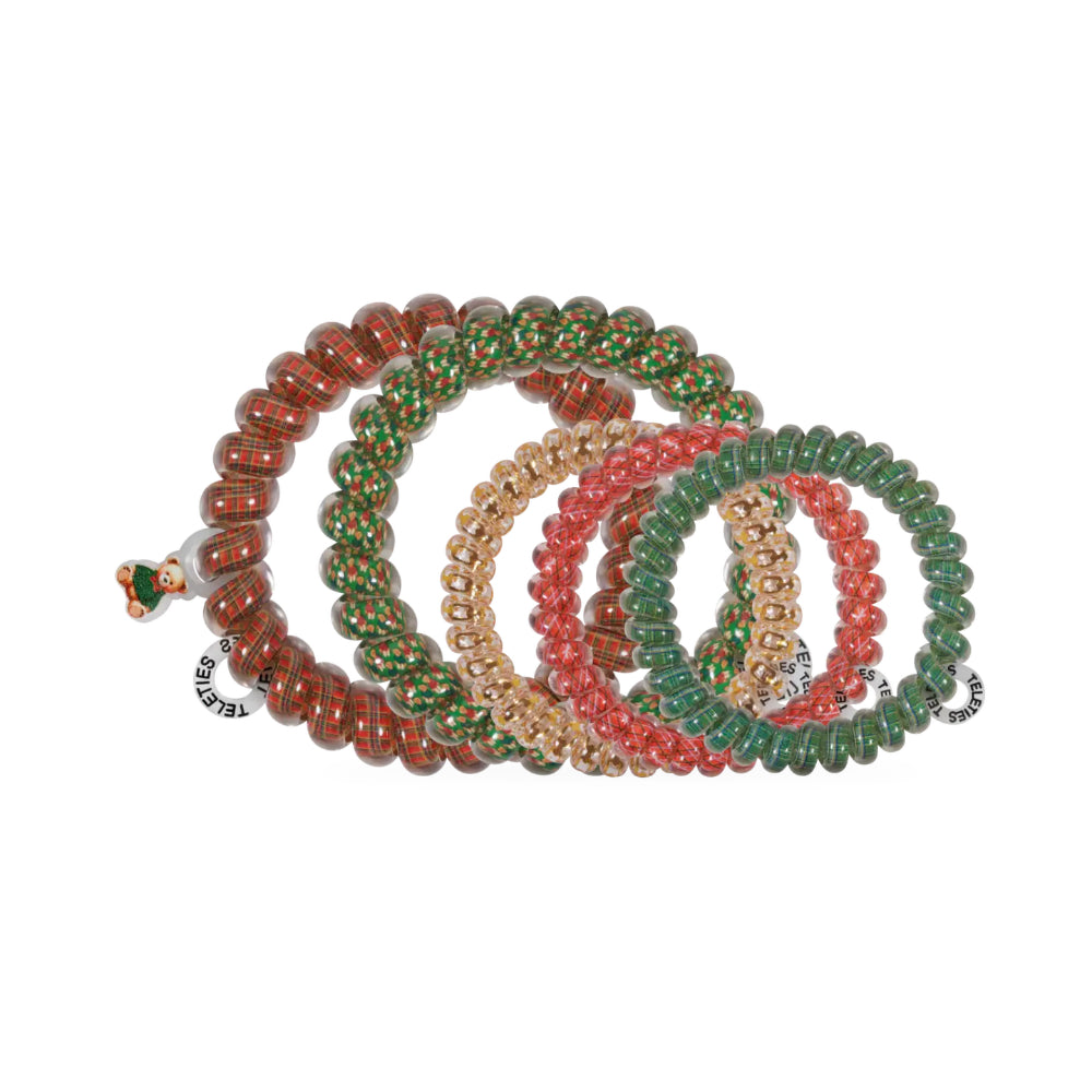 A set of hair ties in a mix pack on a white background.