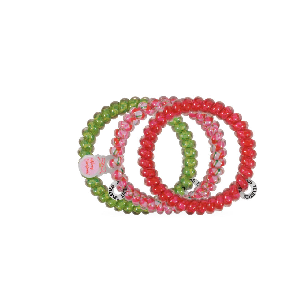 A set of hair ties on a white background.