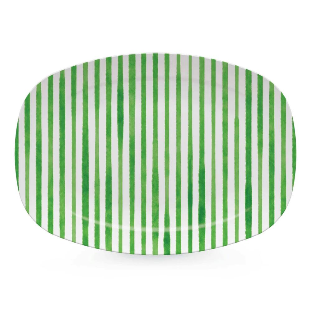 Mariposa Dark Green Simple Stripes Platter