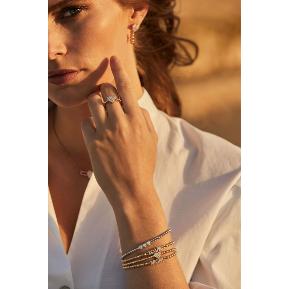 Hulchi Belluni 18k Gold Beaded Stretch Bracelet with Pave Diamond "MOM"