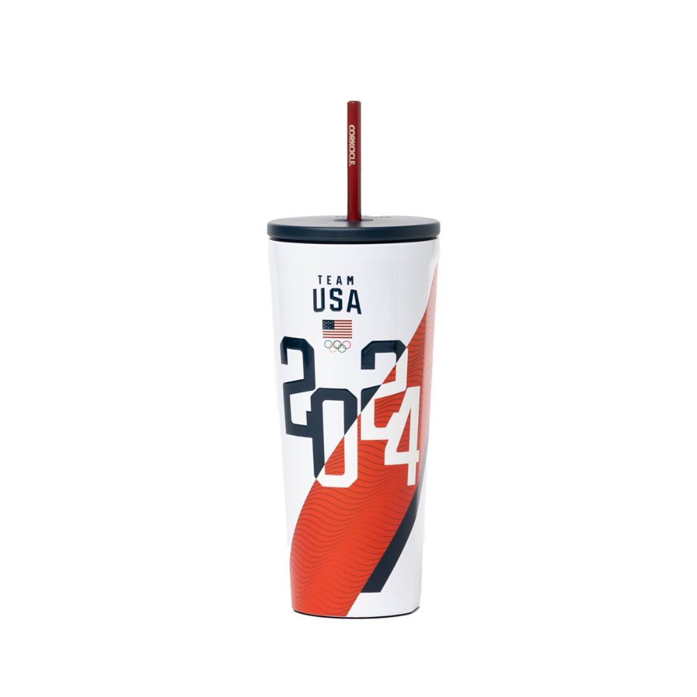 Tumbler with 'Team USA 2024' design on a white background.