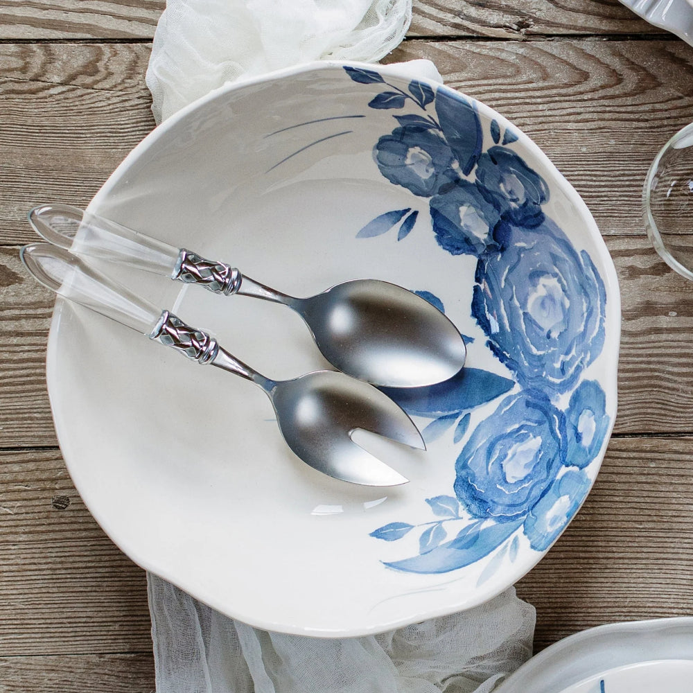 Vietri Blue Camellia Shallow Serving Bowl