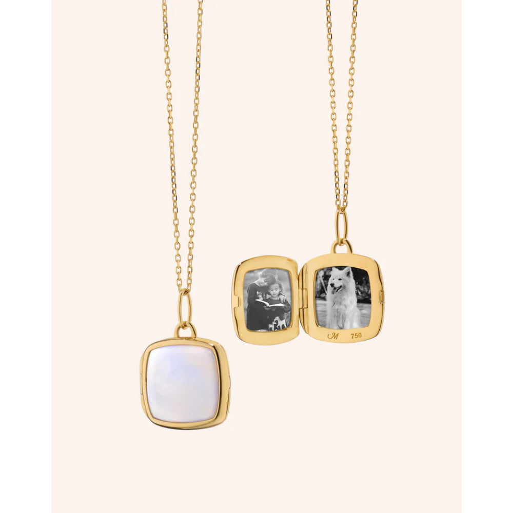 MRK 18k Gold Slim "Viv" Locket Necklace with Mother of Pearl
