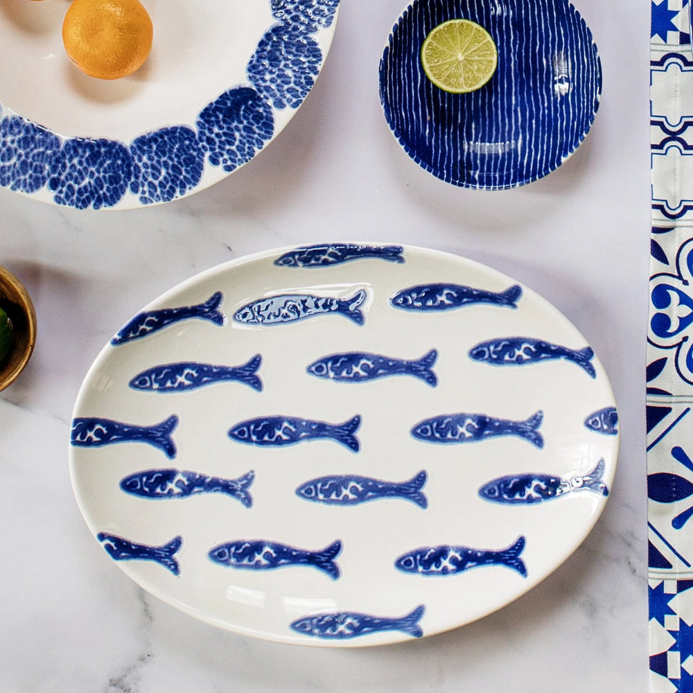 Vietri Santorini Fish Small Oval Platter