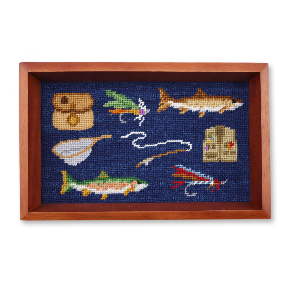 Smathers & Branson Fly Fishing Life Valet Tray - Navy & Chestnut Wood