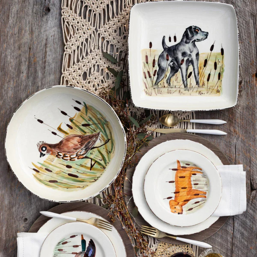 Vietri Wildlife Black Hunting Dog Square Platter