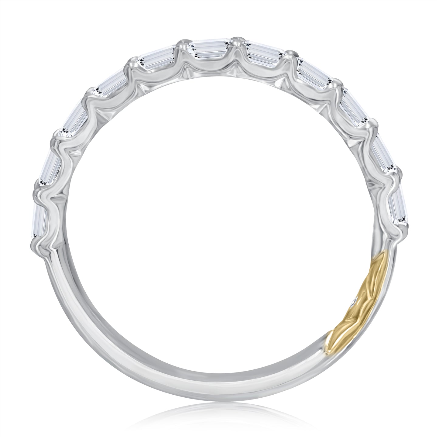 Silver ring with a gold accent on a white background