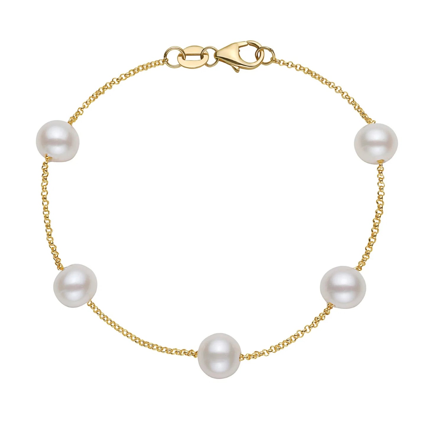 Gold bracelet with pearls on a white background