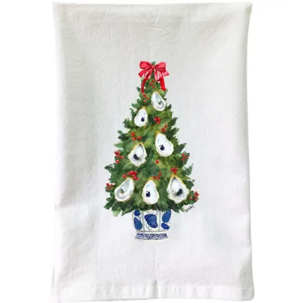 Christmas Blue & White Oyster Tree Flour Sack Towel