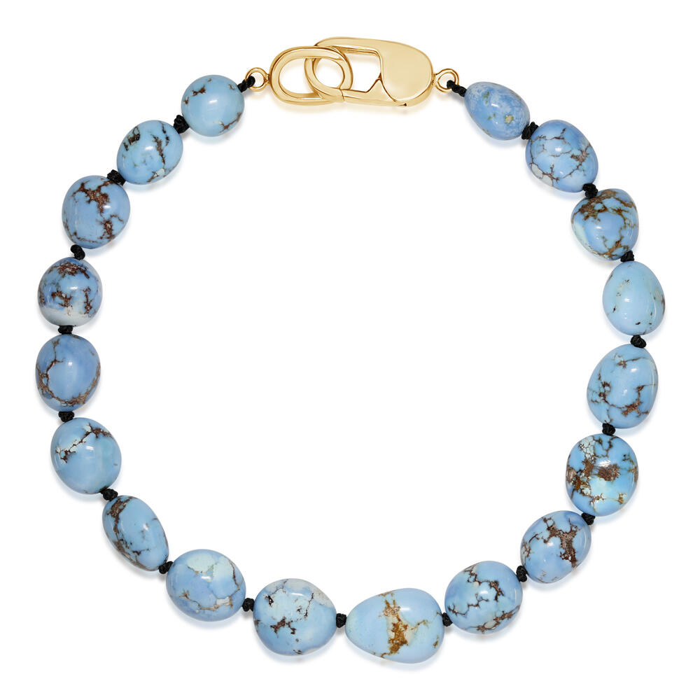 14k Gold Kazakhstan Turquoise Bead Bracelet, 8"