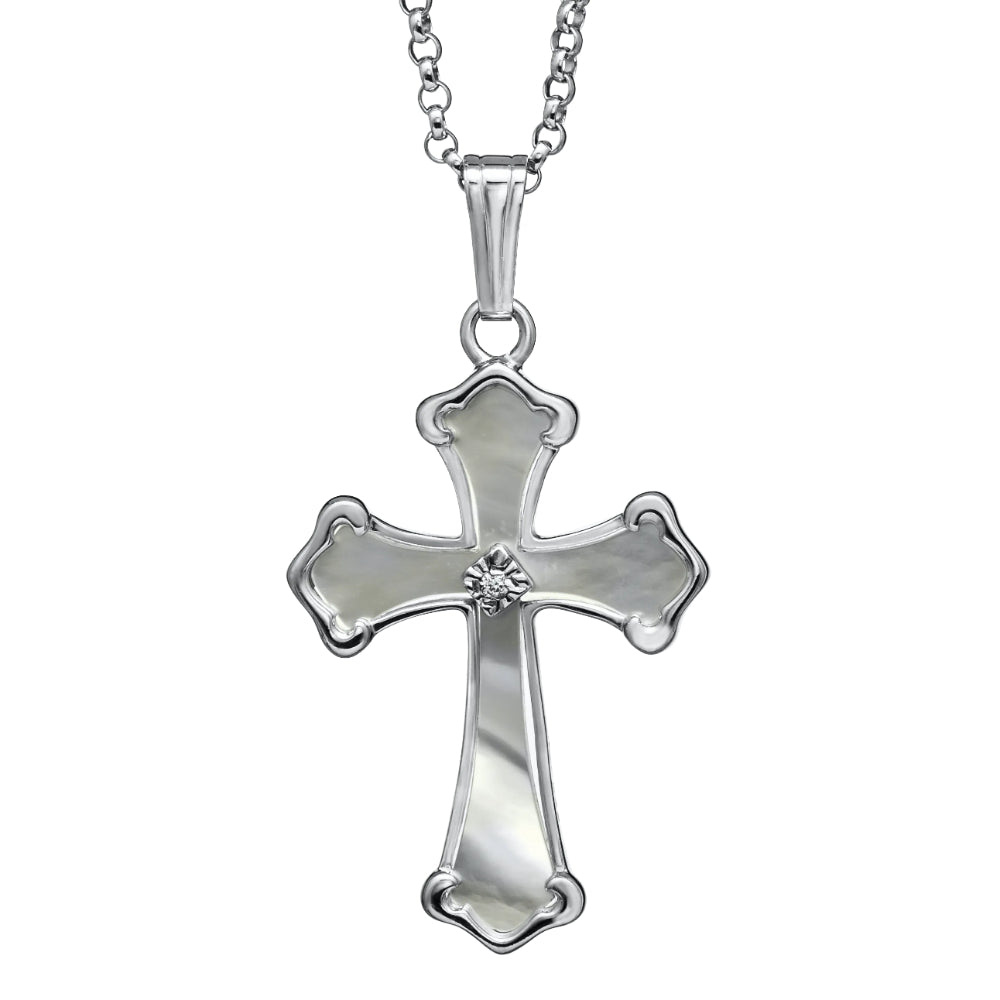 Sterling Silver Mother of Pearl Cross Pendant Necklace