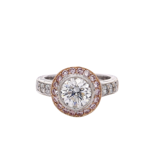 Estate 18k Two Tone Bezel Set Diamond Engagement Ring