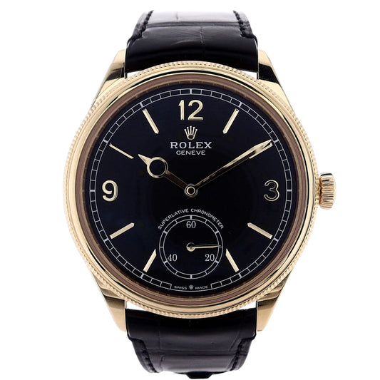 Estate 18k Yellow Gold Perpetual 1908 Intense Black Dial Rolex Watch 52508