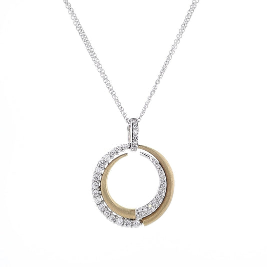 Estate 18k Two Tone Crescent Diamond Pendant Necklace